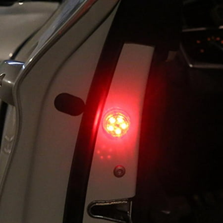 2pcs LED Car Door Warning Lights Anti Rear-end Collision Lamps Red 5LED